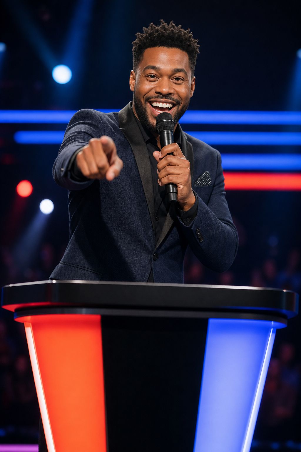 Host with microphone
